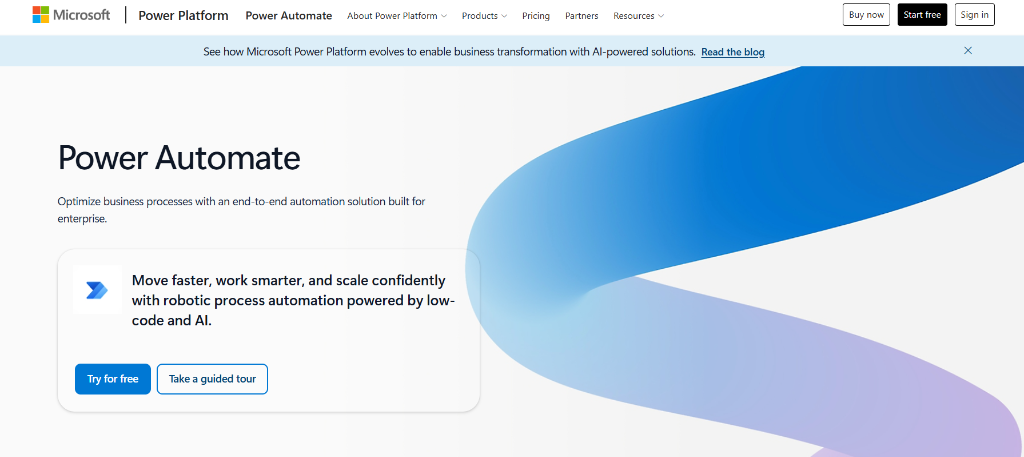Microsoft Power Automate Homepage - Business Process Automation